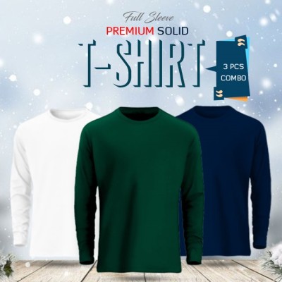 3 pcs Full Sleeve Solid T-Shirt Combo